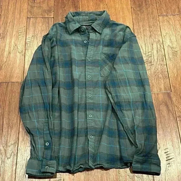 XL FINTECH Blue / Dark Green Checkered Button Down Shirt - Picture 8 of 8